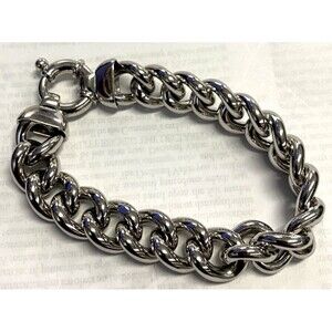 Milor Italy 925 Sterling Silver Vintage Curb Link 8" Bracelet Hollow Stamped